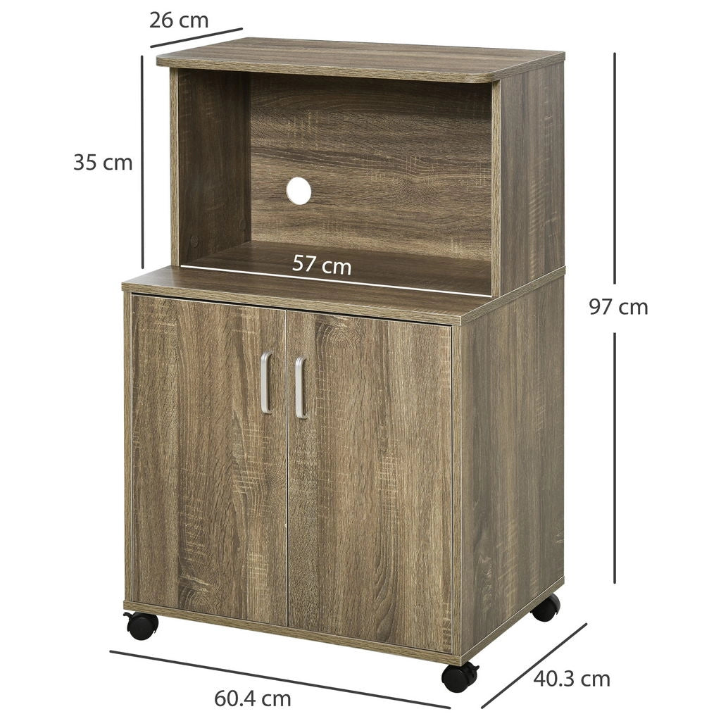 MOBILE DA CUCINA MULTIUSO CON RUOTE ARMADIETTO E RIPIANO 60.4X40.3X97CM MARRONE