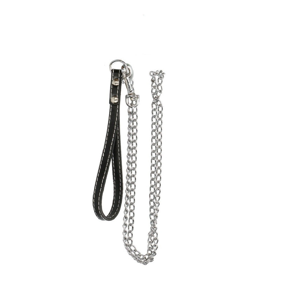 Trade Shop - Catena Per Cane Guinzaglio Cani 120cm Con Gancio Acciaio E Maniglia In Cuoio -