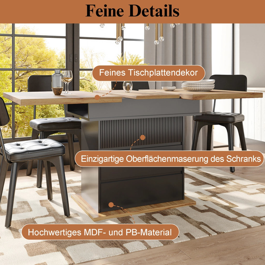 TAVOLO Allungabile 110-140x80 cm MDF Nero/Naturale