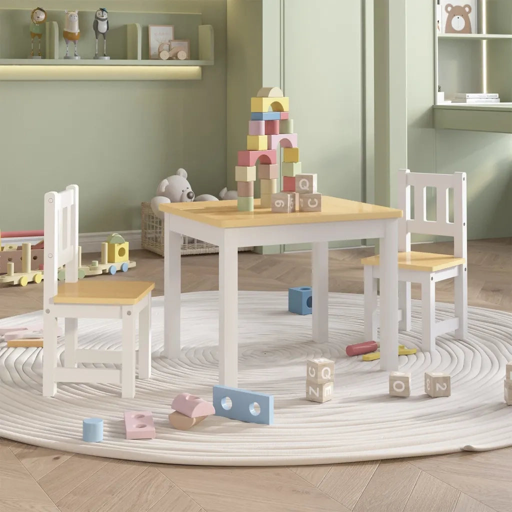 Set Tavolo e Sedie per Bambini 3 Pezzi Bianco e Beige in MDF CFW3329515