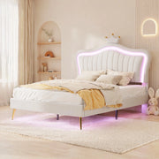 Letto imbottito per bambini 140x200 cm bianco con LED; testiera regolabile e 12 doghe