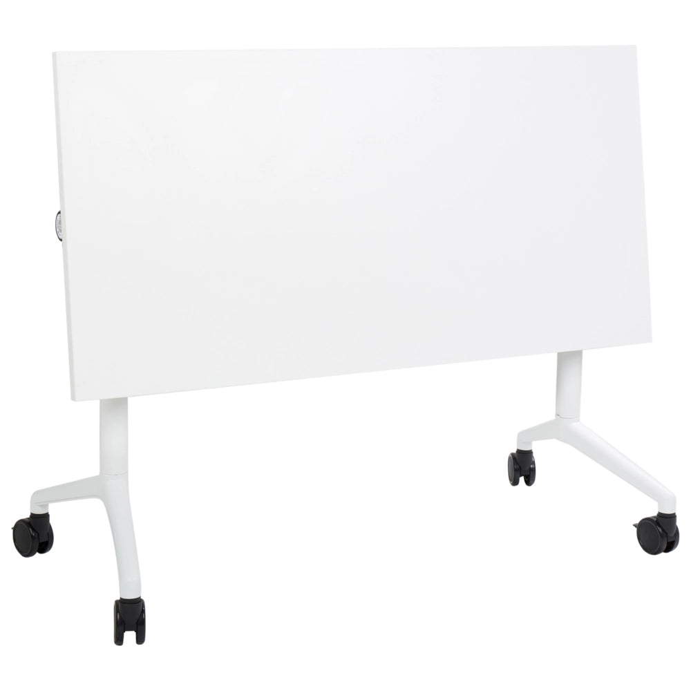 Scrivania rettangolare pieghevole con rotelle portatile con struttura in metallo bianco 120 x 60 cm stile moderno