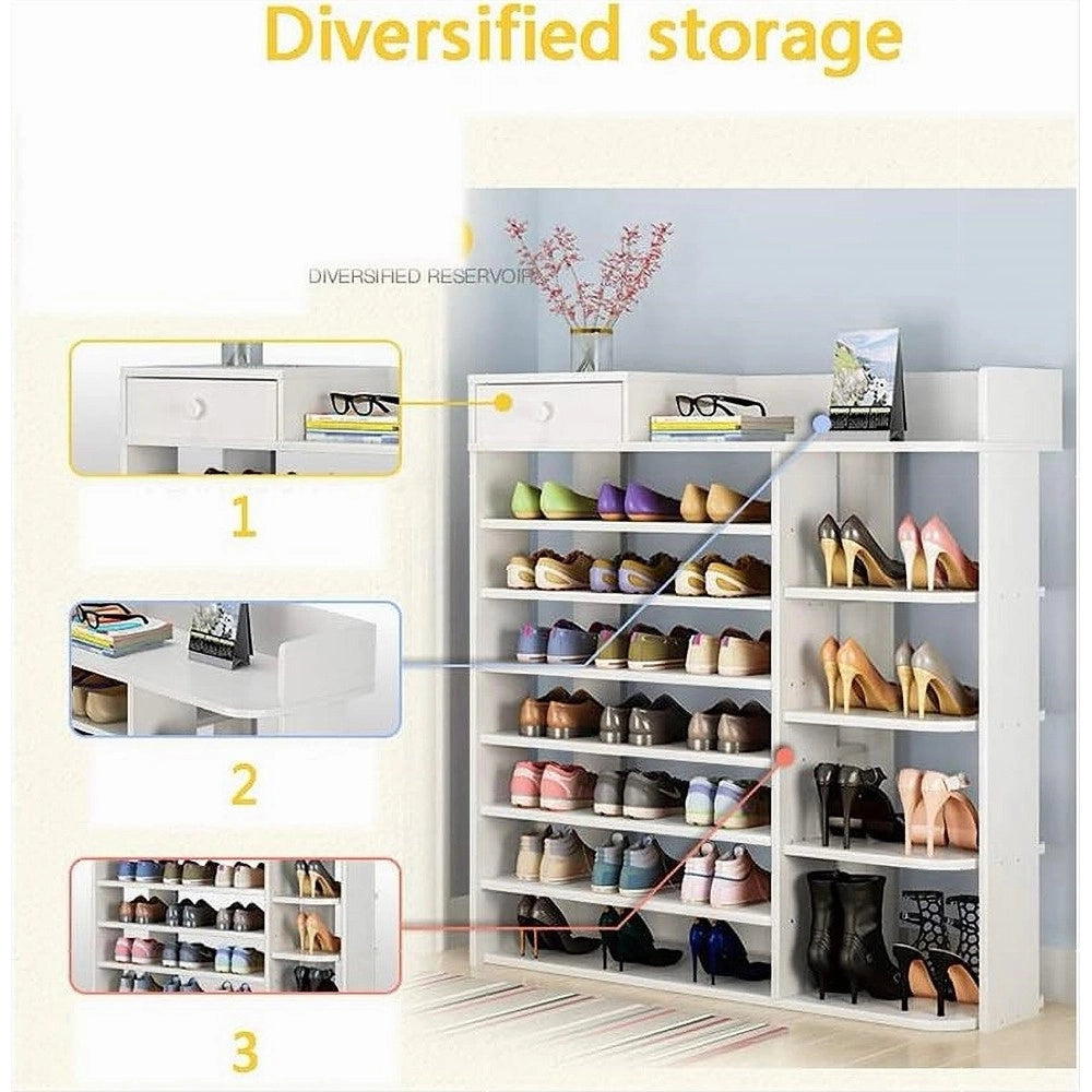 Trade Shop - Scarpiera A 8 Strati Legno Scaffale Con Cassetto Armadietto Multifunzione 100cm -