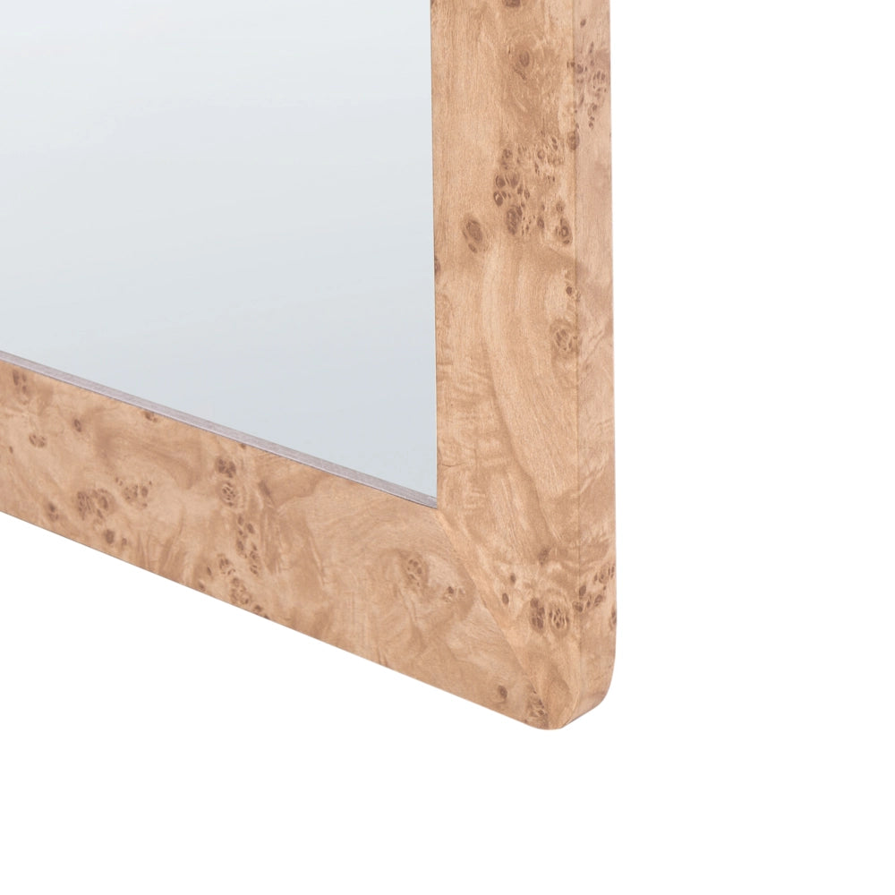 Specchio da parete con cornice in MDF marrone chiaro, elemento decorativo da appendere in stile Mid-Century Moderno