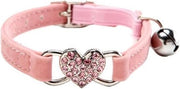 Collare per gatto flessibile con campanello, cuore di cristallo e bling in rosa - 20-35 cm, sicuro e elegante per il tuo gatto