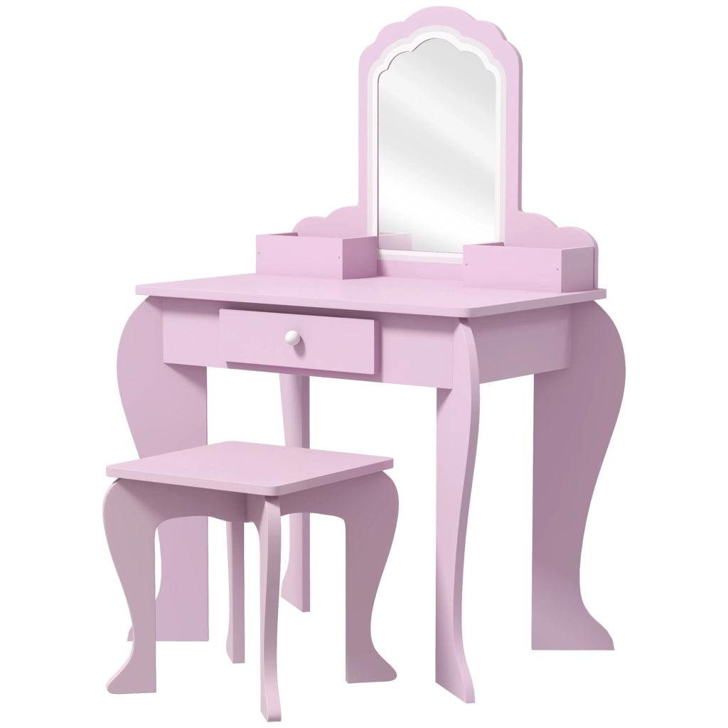 Tocador bambini con specchio cassetto e sgabello ¨C zephmum ¨C rosa 90x50x100
