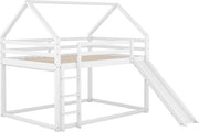 Letto a Soppalco per Bambini - Soppalco con Scivolo - Soppalco a Due Posti - Con Scale - Escluso Materasso - Bianco - 140x200cm