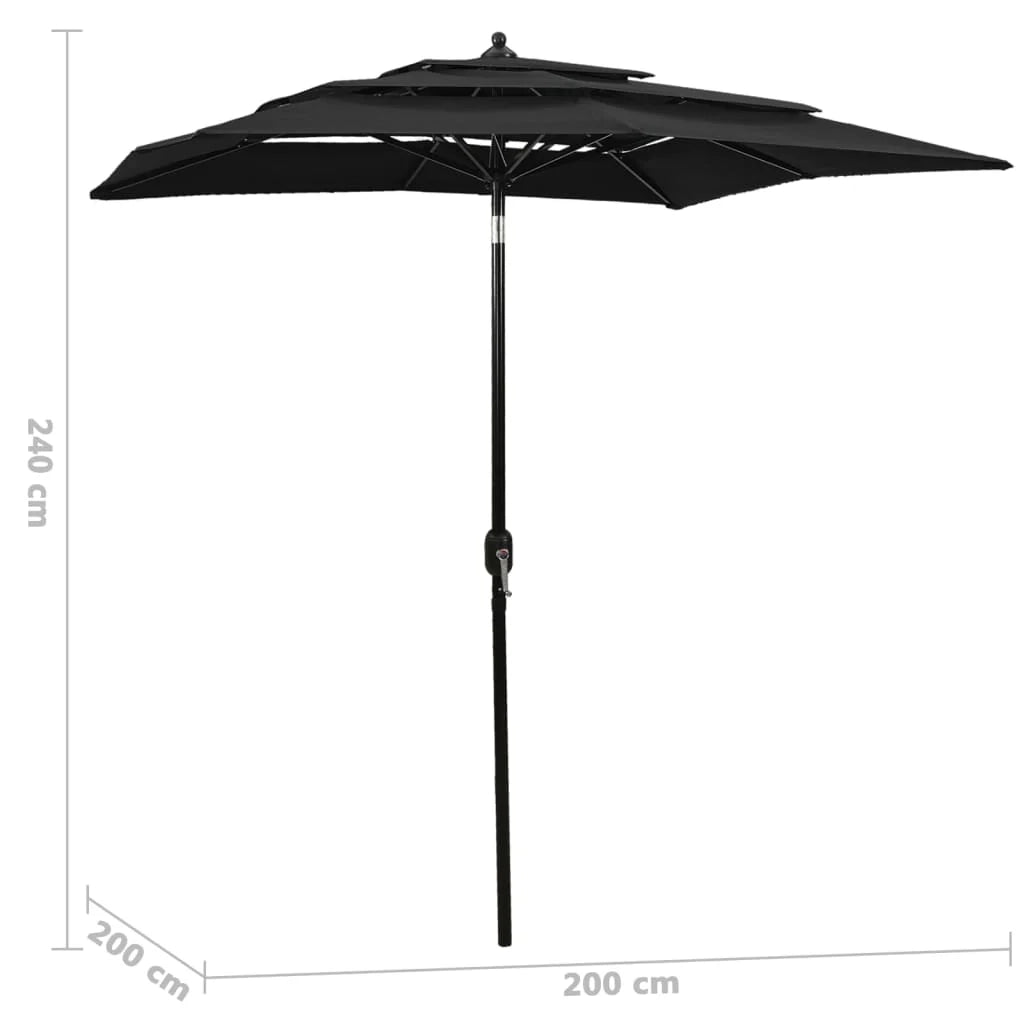 Ombrellone a tre livelli con palo in alluminio 2 x 2 m nero 02_0008758