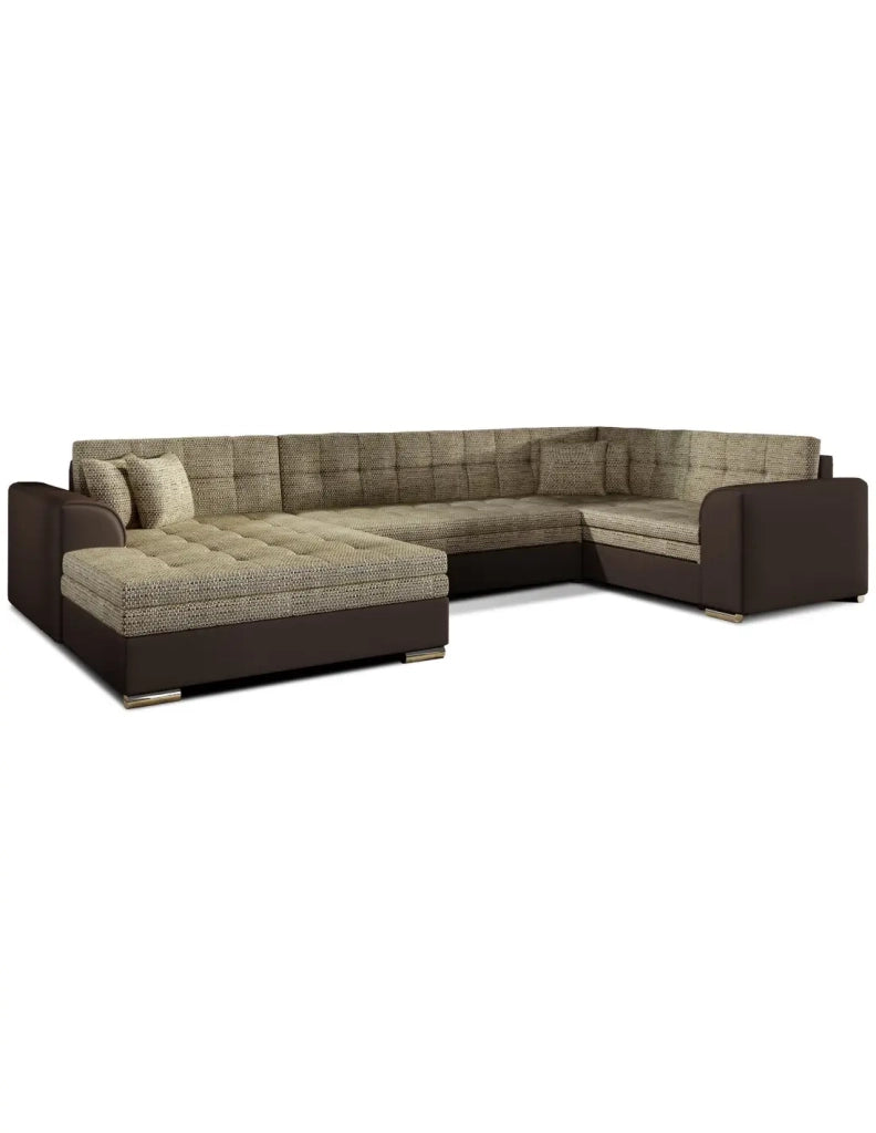 Divano panoramico convertibile CALDERO 5 posti beige e cioccolato - angolo sinistro