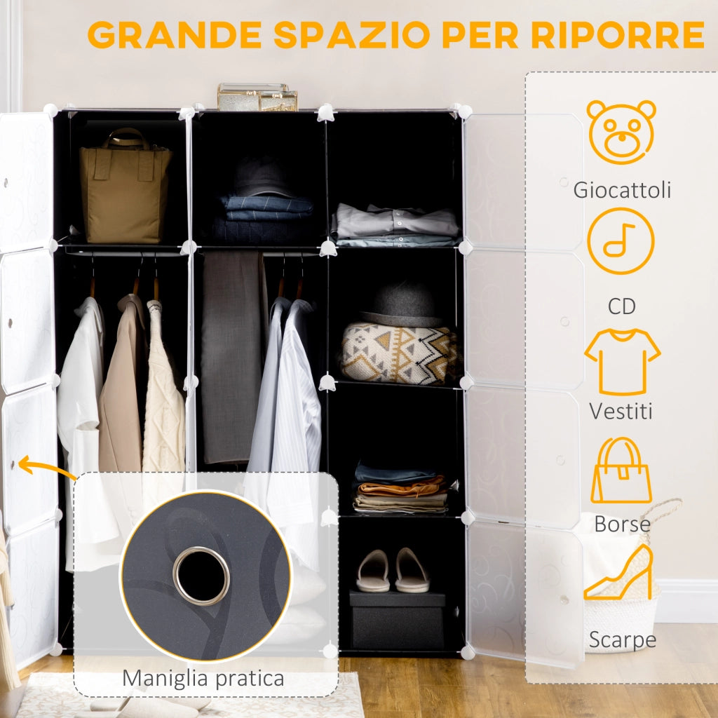 EasyComfort Armadio Scarpiera Salvaspazio, Scarpiera da Ingresso in Plastica, Armadio Modulare per Salotto e Ingressi, Scaffale Portascarpe, Multiuso 111x47x145cm, Bianco e Nero
