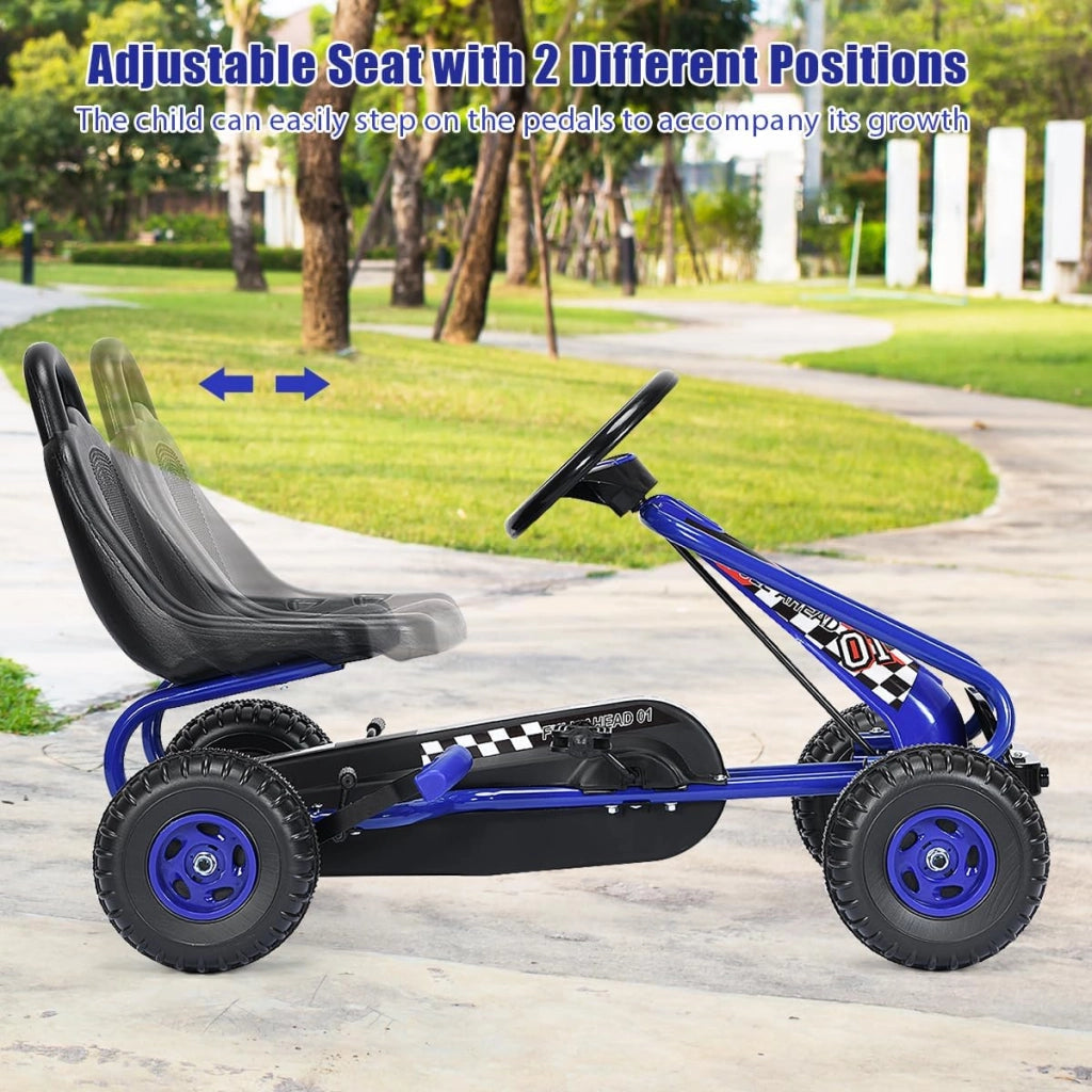 Go Kart a Pedali per Bambini, Macchina per Bambini con Sedili Regolabili in 2 Posizioni e 4 Ruote Antisdrucciolo, Carico 30 kg, per 3 Anni + (Blu, 101 X 61 X 62 CM)