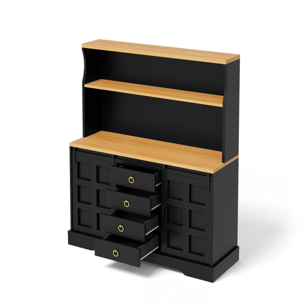 Mobile cucina multifunzione con LED; prese USB e 2 ante scorrevoli; 120x40x150 cm; nero