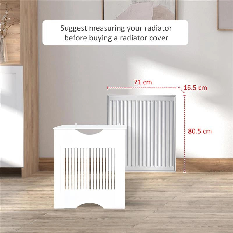 COPRITERMOSIFONE BIANCO IN MDF CON PIANO D'APPOGGIO E DESIGN ANTIRIBALTAMENTO, 78X19X82 CM