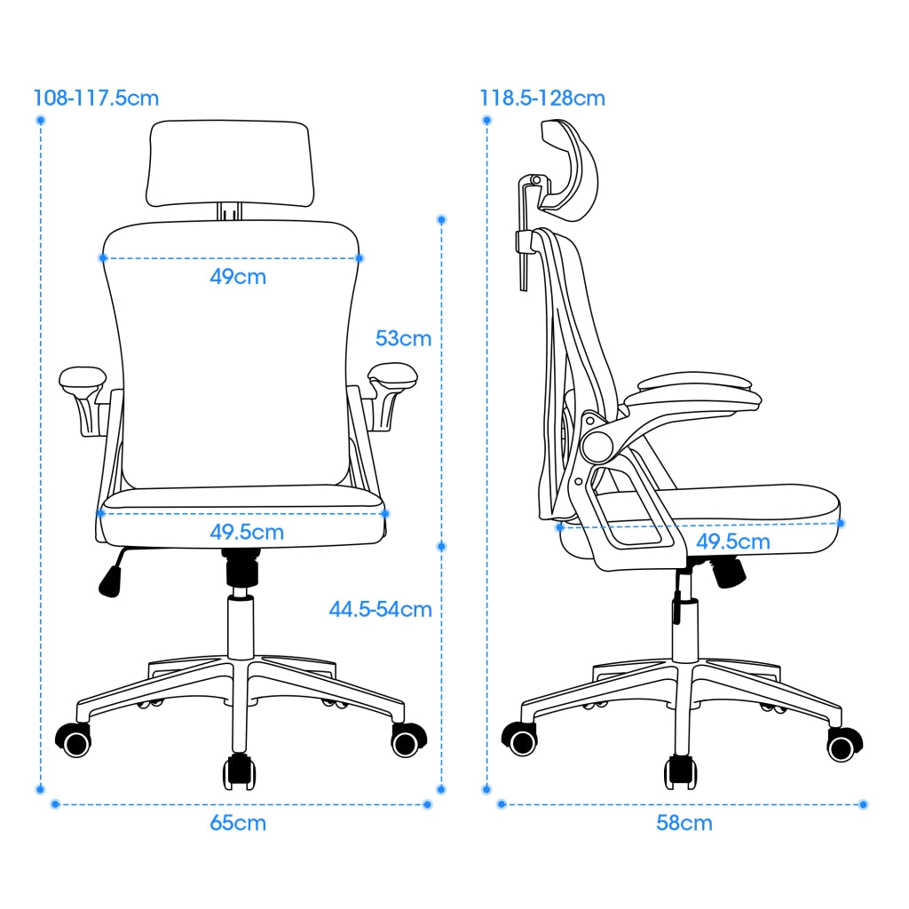 Chaise de bureau ergonomica in rete con supporto lombare regolabile poggiatesta e braccioli pieghevoli nero