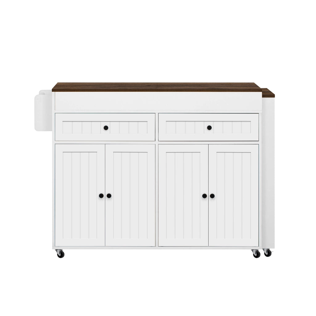 Isola Cucina Mobile su Ruote con Piano Allungabile e Cassetti ¨C MINIMAL ¨C Bianco/Noce