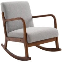 Poltrona a Dondolo Imbottita, Design Vintage in Legno e Poliestere Grigio, per Interni, Ufficio, Soggiorno, 64x86x80cm