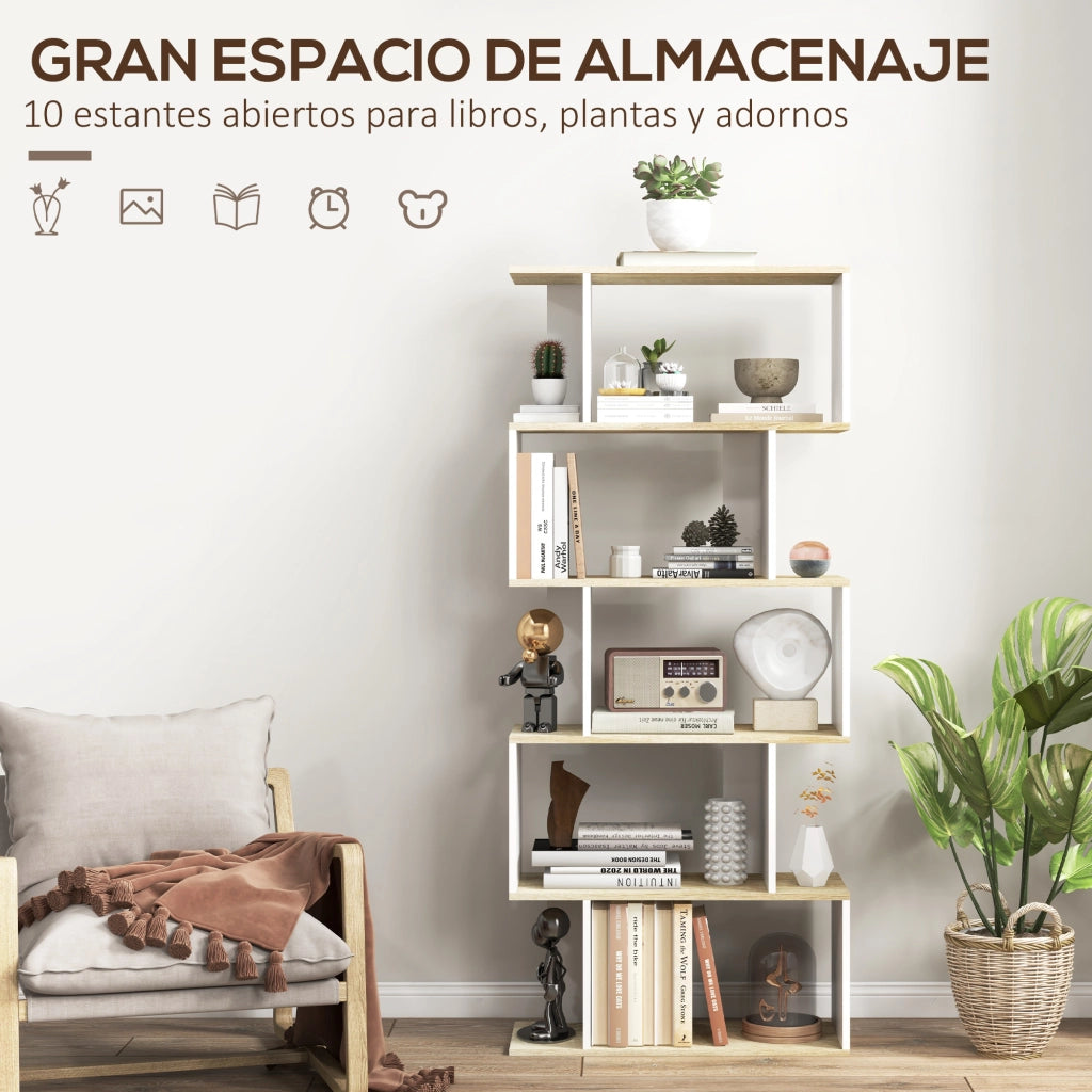 Libreria Stile Nordica con 5 Ripiani Antivuelco ¨C zephmum ¨C Roble e Bianco 70x29.5x163 cm