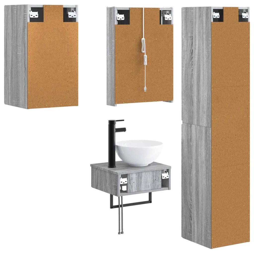 Set di mobili per il bagno 5 pcs Sonoma grigio 3407260
