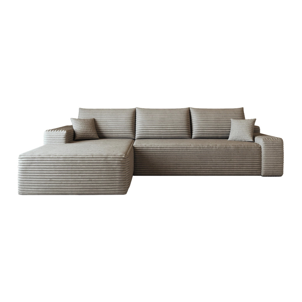 Divano angolare modulare - con chaise longue e seduta profonda - in velluto a coste - cammello