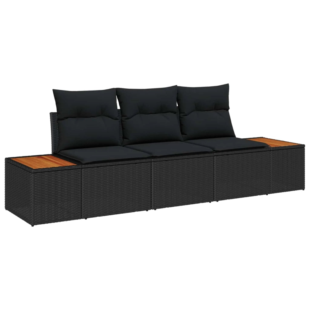 Set Divano da Giardino con cuscino 3 pz | Set Salotto da Giardino Nero polyrattan
