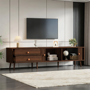 Mobile porta TV con 2 cassetti, 2 ante scorrevoli e 8 piedi, per soggiorno, in MDF, noce, 180 × 40 × 46,5 cm