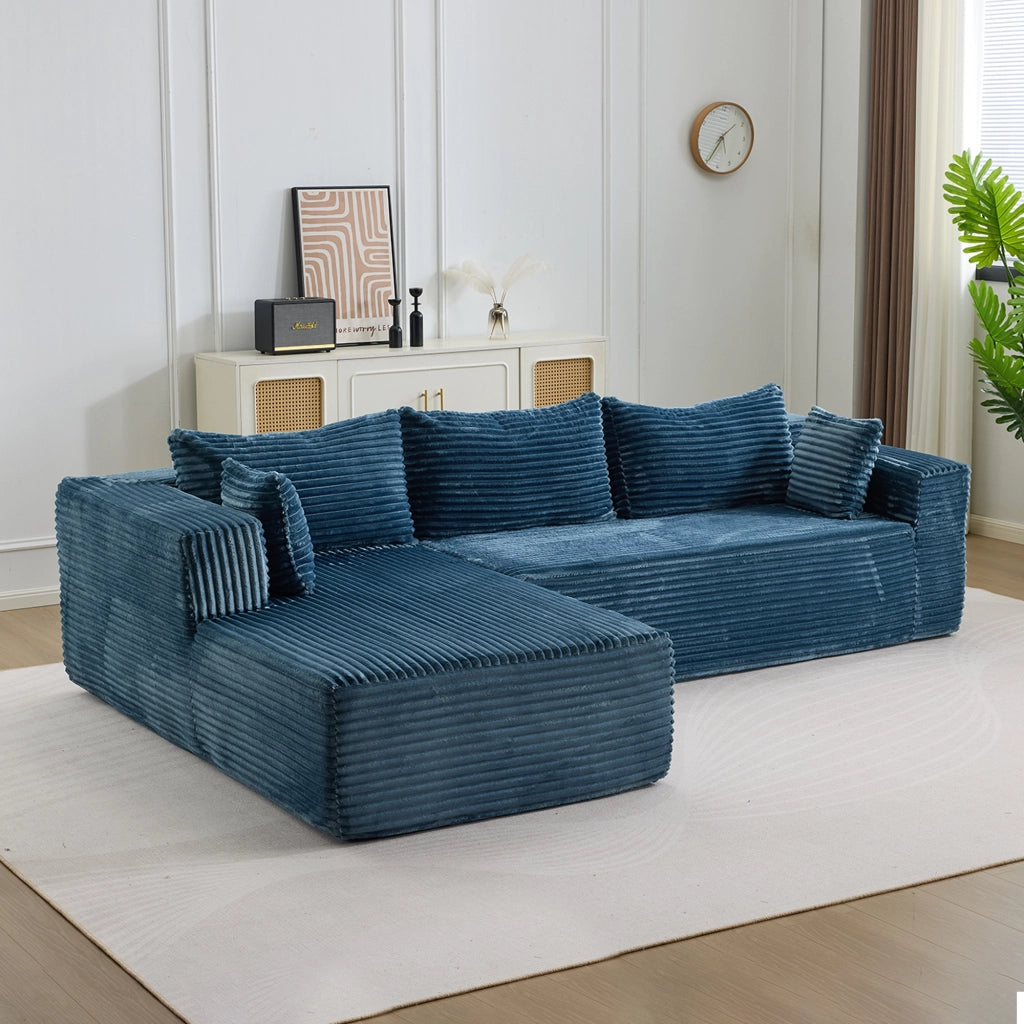 Divano angolare letto con chaise longue ¨C zephmum ¨C tessuto velluto blu