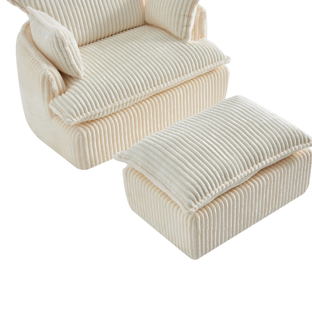 Poltrona relax compressa con pouf in tessuto flanella beige HOMVRA