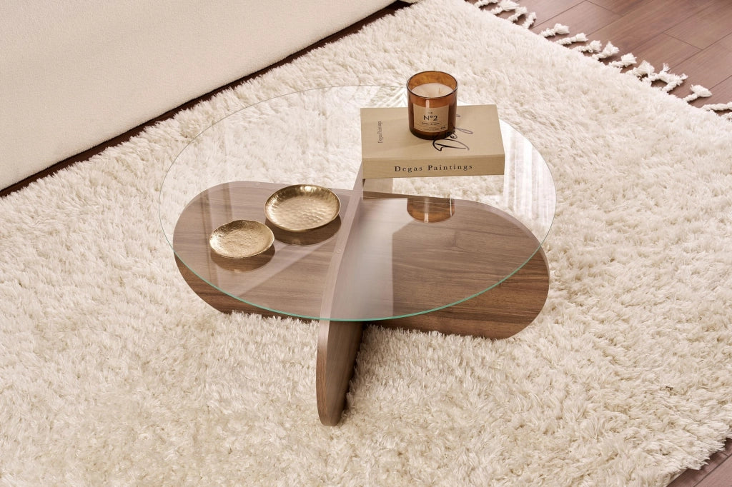 Tavolo basso in legno "Aeris" - 75 x 75 x 35 cm - Noyer Trasparente