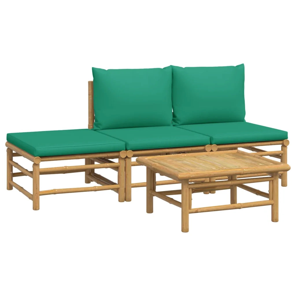 Set Salotto da Giardino 4pz | Set di Mobili da Esterno con Cuscini Verdi Bamb¨´