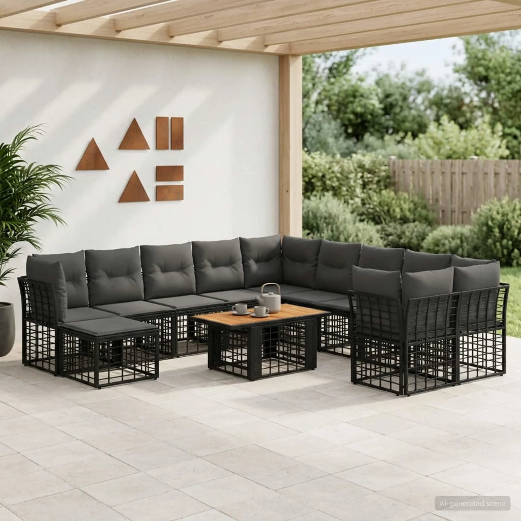 Set Divano da Giardino 12 pz Nero e Grigio scuro polyrattan 3437939