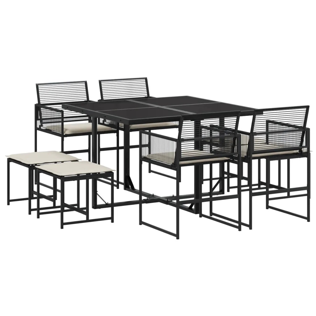 Set da Pranzo da Giardino 9 pz con Cuscini Nero in Polyrattan 3295028