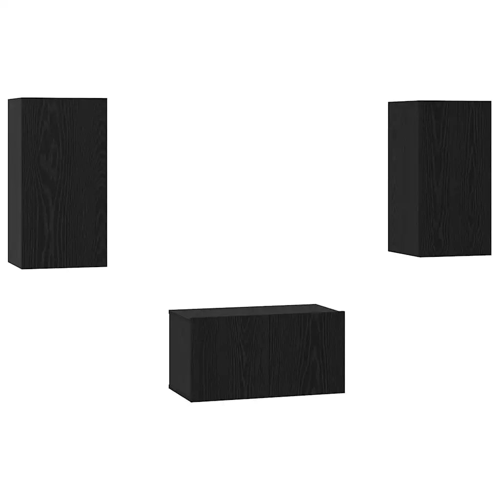 Set mobile TV 3 pz | Armadietto TV | Mobile Porta TV Rovere Nero Legno multistrato