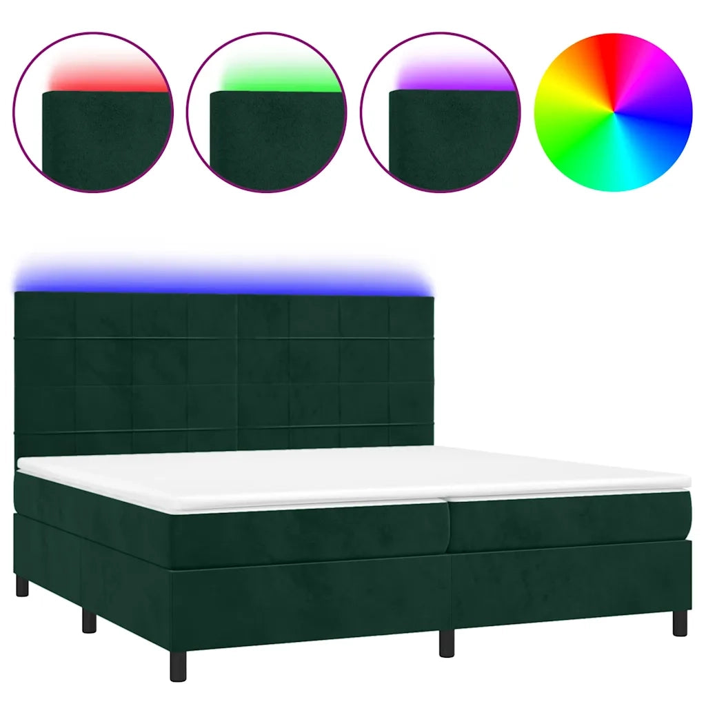 Letto a Molle con Materasso e LED Verde Scuro 200x200cm Velluto 3136146