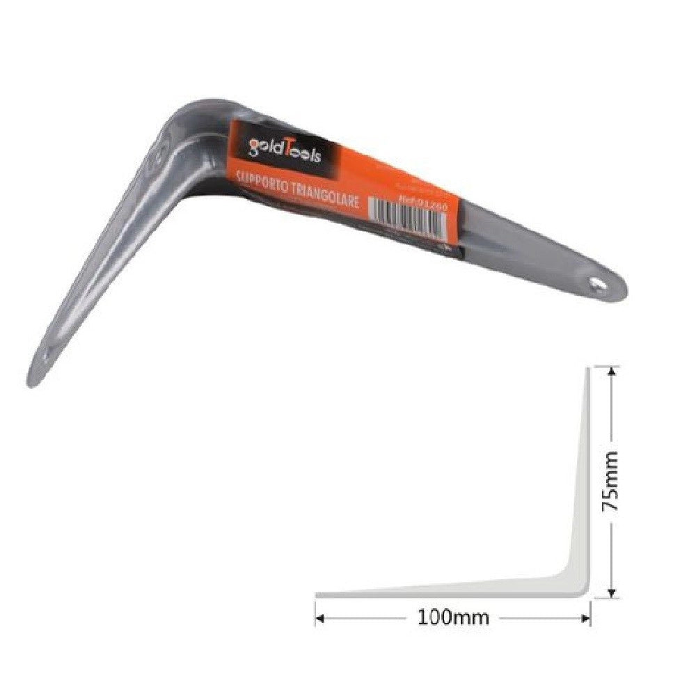 Trade Shop - Set 2pz Reggimensola Supporto Staffa Triangolo Mensola Metallo 10cm Grigio 91260 -