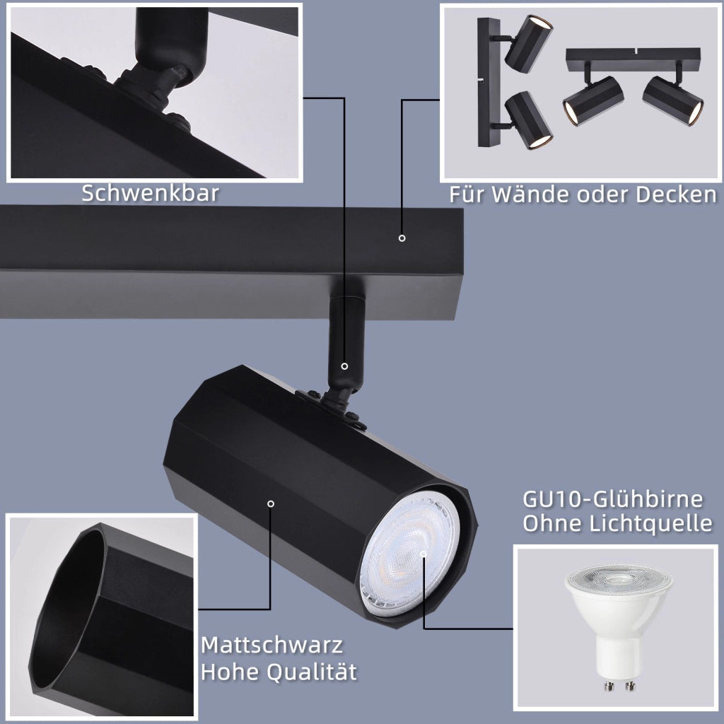 ZMH Faretto da soffitto neri retrò 2 teste GU10 girevoli 350° metallo max 25W senza lampadina