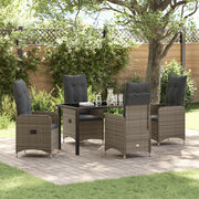 Set da Pranzo da Giardino 5 Pezzi con Cuscini Grigio Rattan Poliestere