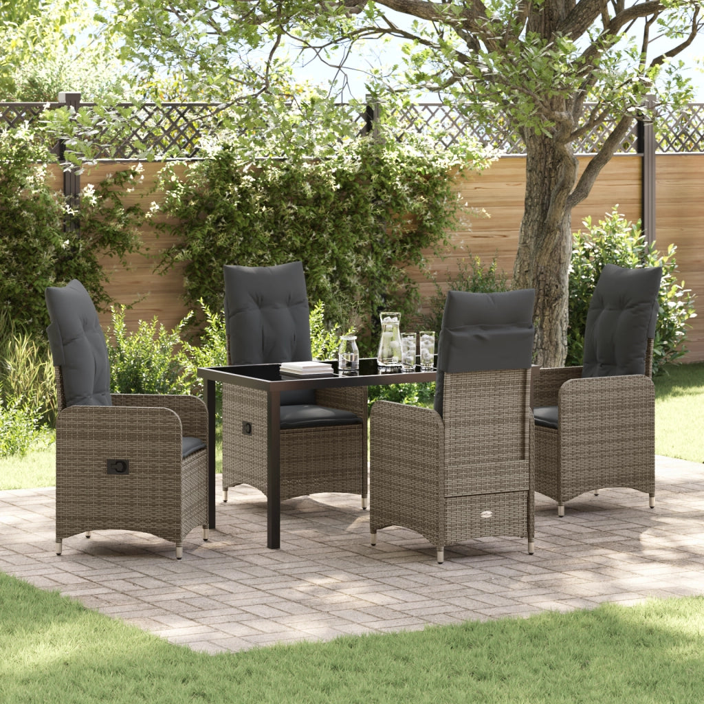 Set da Pranzo da Giardino 5 Pezzi con Cuscini Grigio Rattan Poliestere