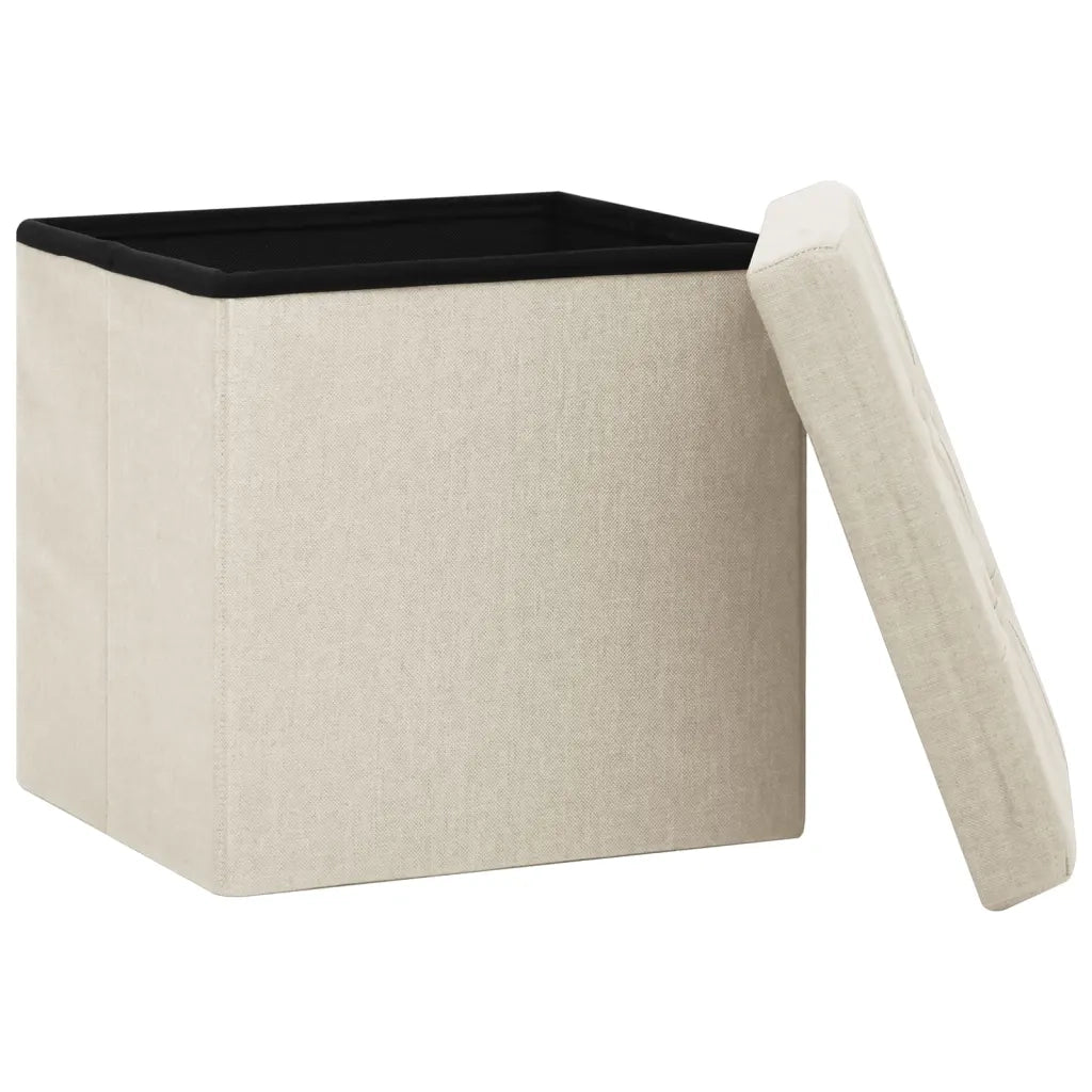 Pouf con Contenitore Pieghevoli 2 pz Bianco Crema in Simil Lino cod mxl 58435
