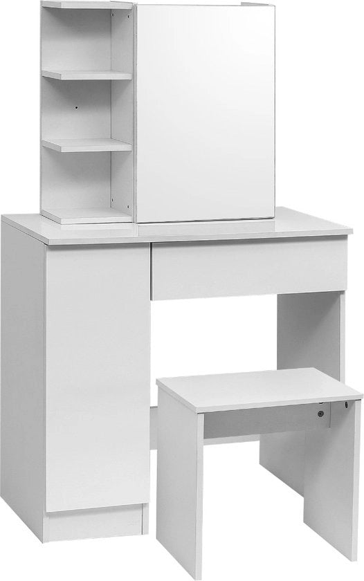 Scrivania con Specchio e Sedia - Tavolo e Scrivania per Trucco - Camera da Letto, Salotto, Ufficio - Legno - Bianco - 80x50x75 - Bianco