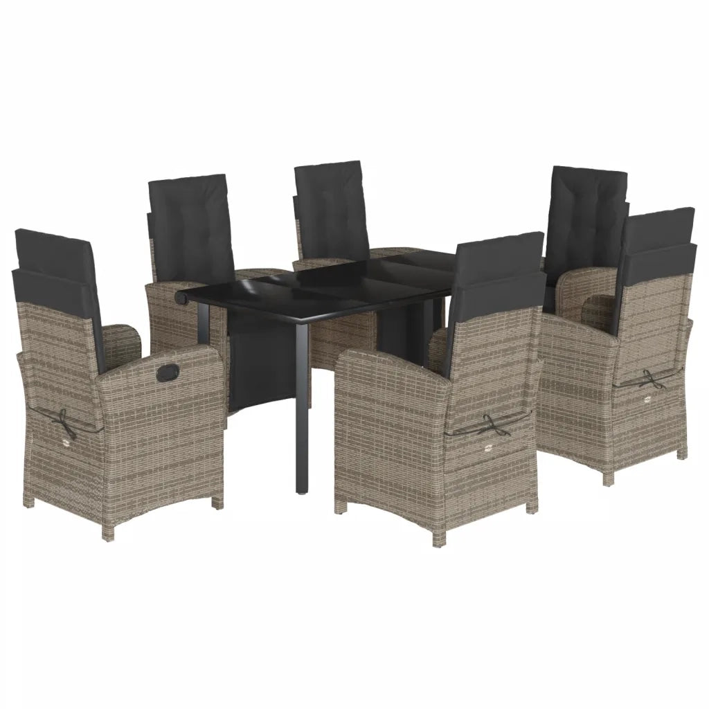 Set da Pranzo da Giardino 7 pz con Cuscini in Polyrattan Grigio