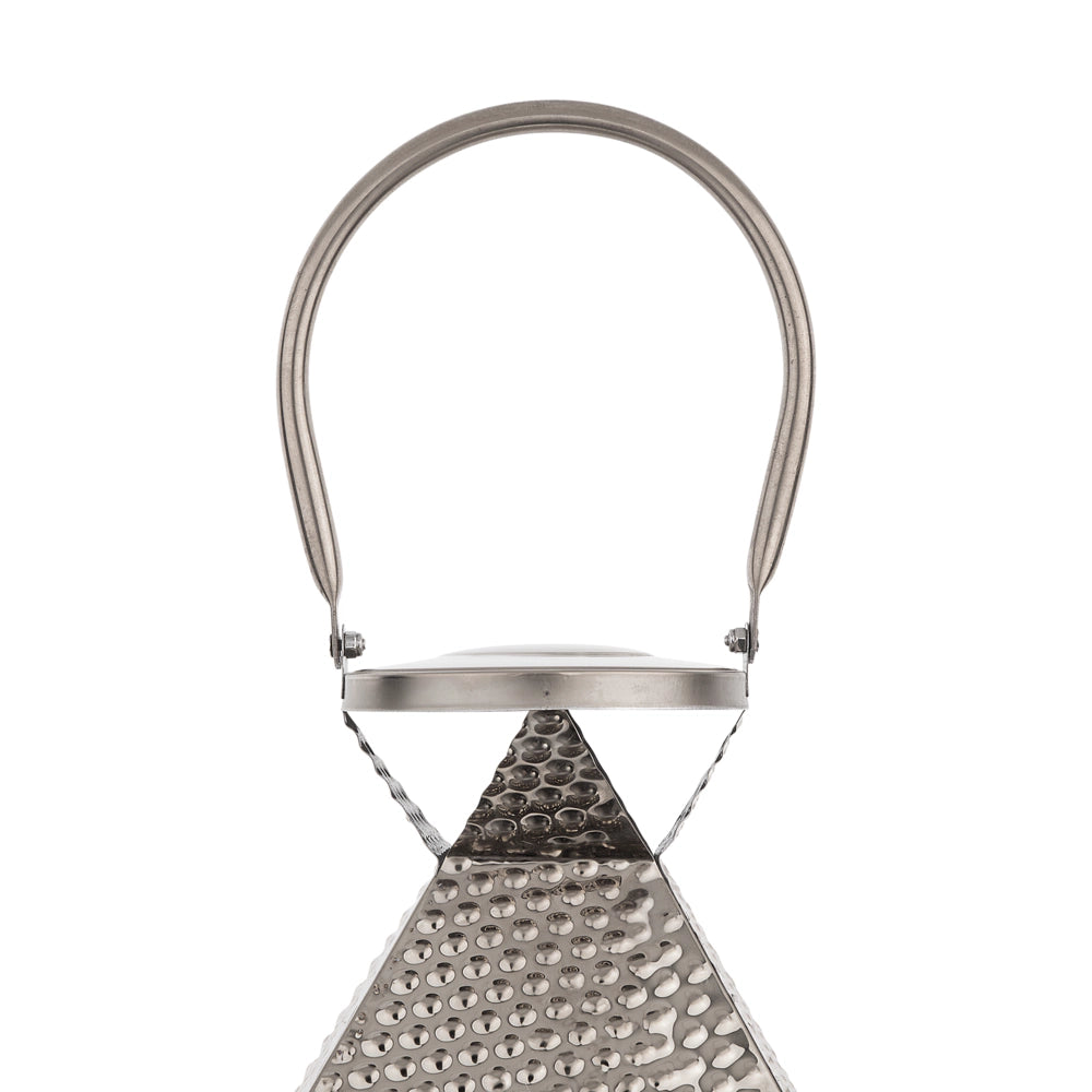 Lanterna in Metallo Argento Portacandele a Colonna in Acciaio Inox H 55 cm