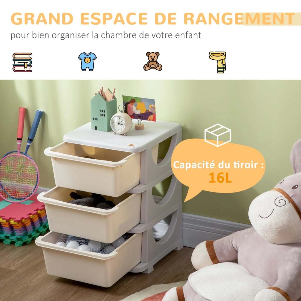 Organizzatore giocattoli bambini con cassetti ¨C zephmum ¨C crema 37x37x56.5 cm