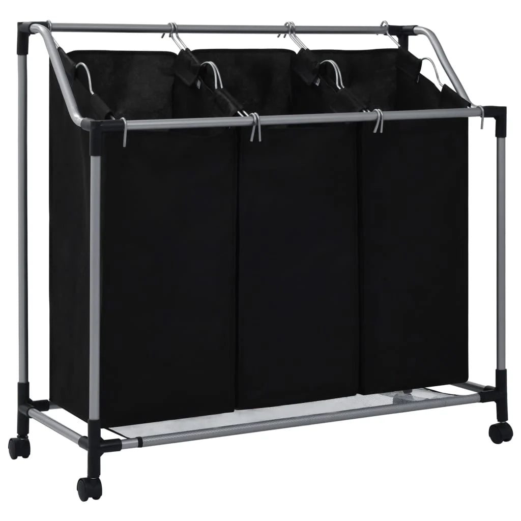 Cesto portabiancheria 96 x 40 cm con 3 sacchi acciaio nero 02_0006120
