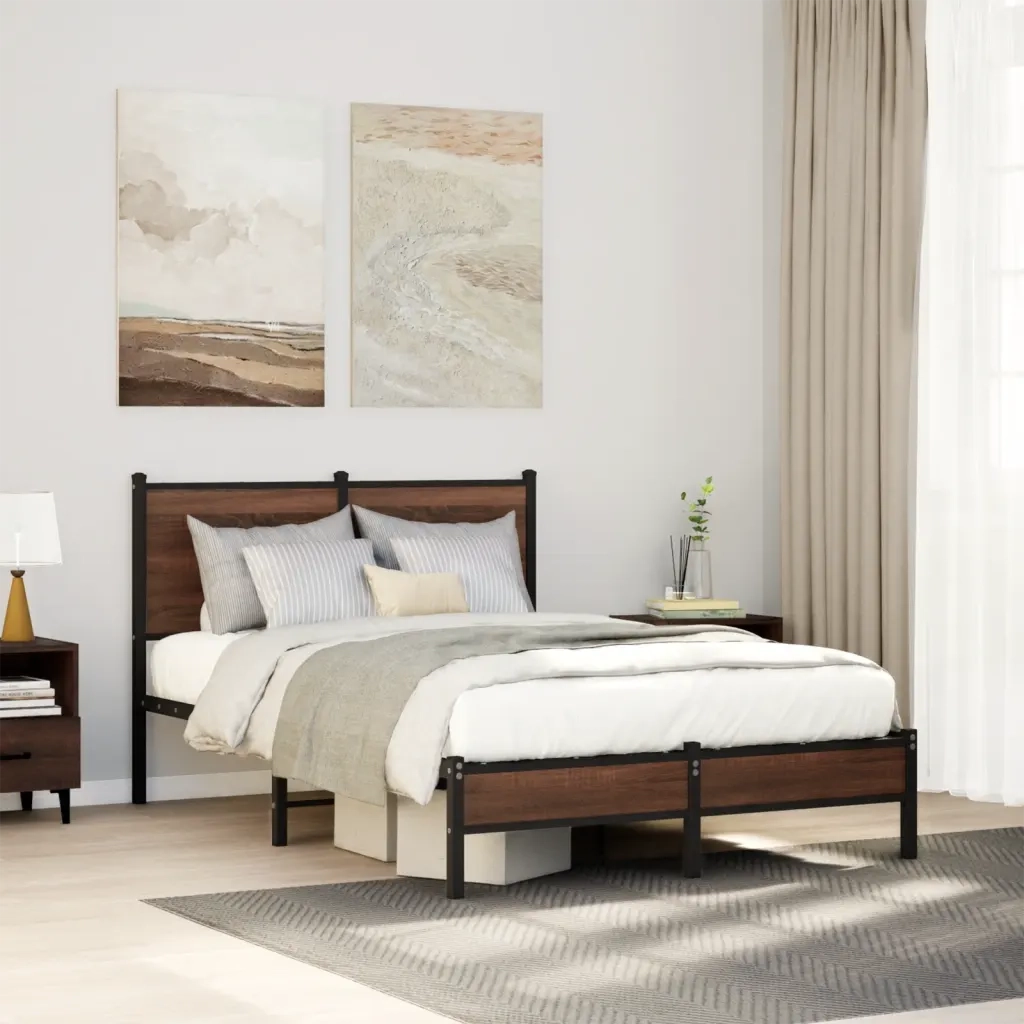 vidaXL Giroletto senza Materasso in Metallo Rovere Marrone 120x190 cm
