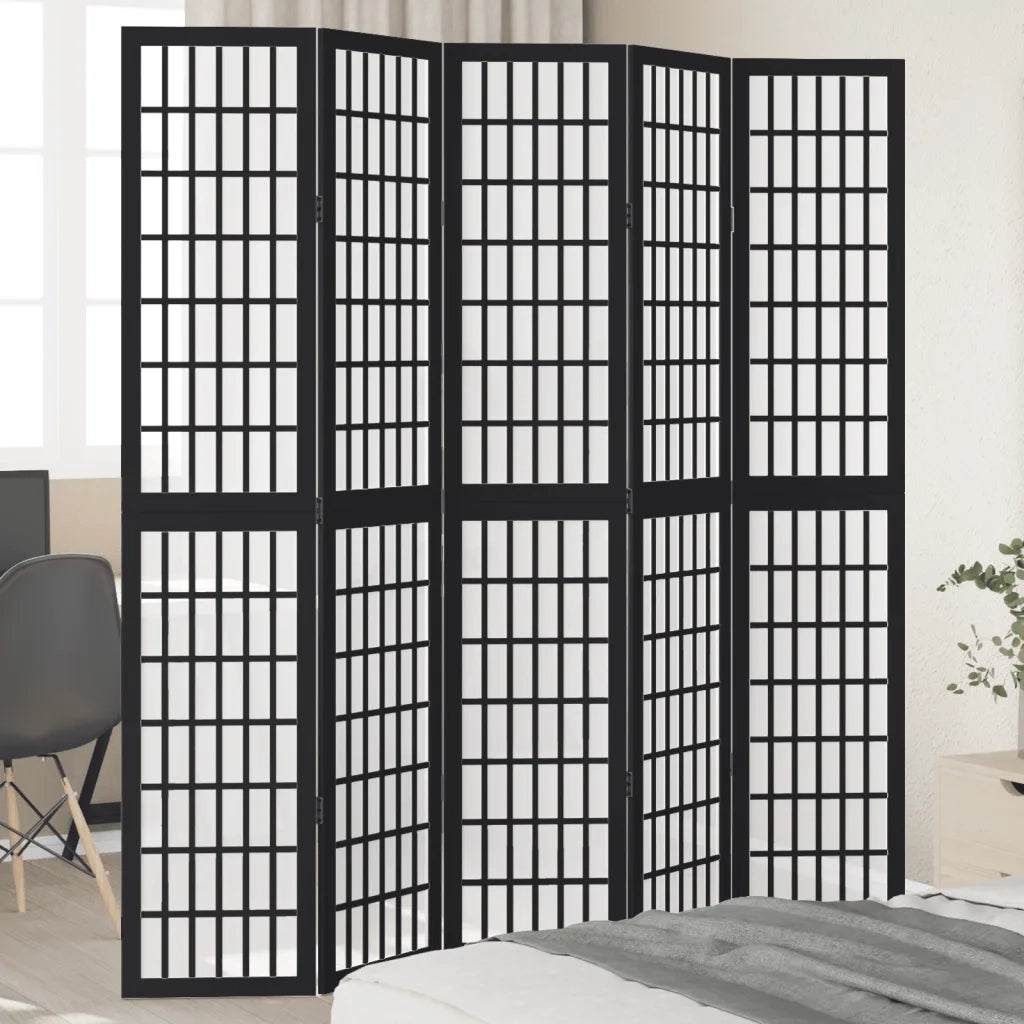 Divisorio Ambienti 5 Pannelli Nero Legno Massello di Paulownia 358775