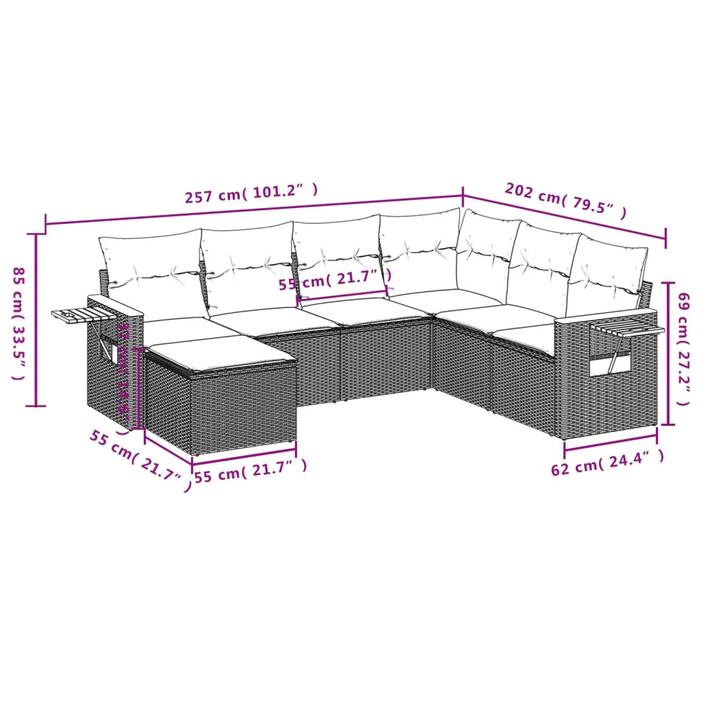 Set Divani da Giardino 7 pz con Cuscini Grigio in Polyrattan