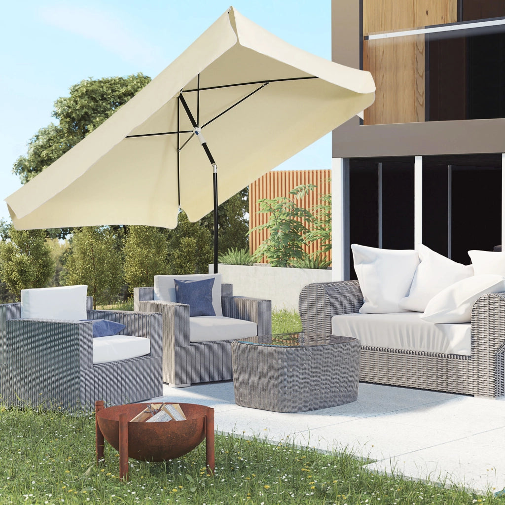 Ombrellone 2x2 m per Esterni con Tettuccio Quadrato, Struttura Regolabile e Portatile, Crema