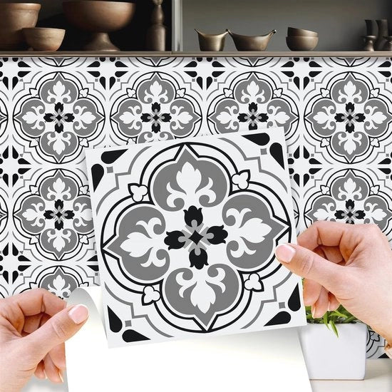 Tegelstickers a secco con fiori antichi impermeabili per cucina e bagno - 24 pezzi 15x15 cm