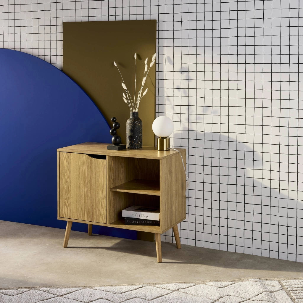 Credenza effetto noce 1 anta, 2 ripiani, 80cm, effetto frassino