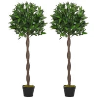 Set di 2 Alberi di Alloro in Vaso, Piante Finte in Plastica Altezza 120cm per Interni
